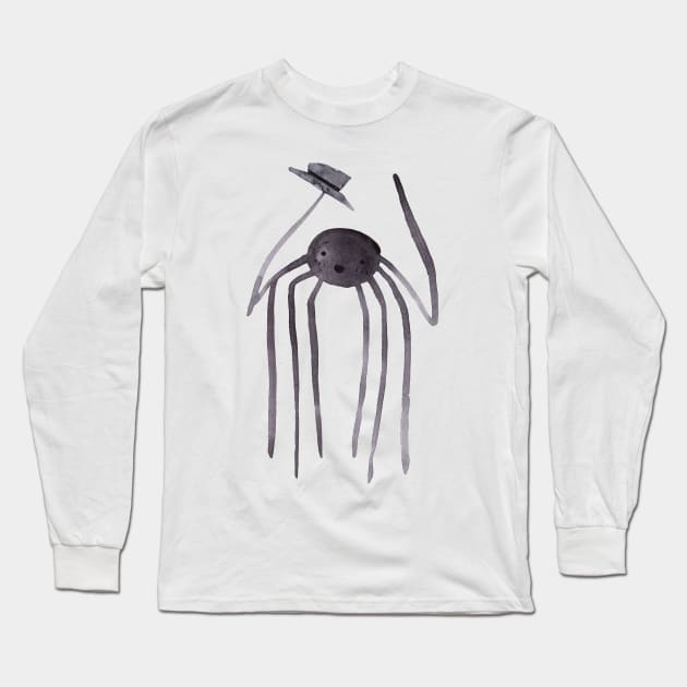 Watercolor Tall Top Hat Spider Long Sleeve T-Shirt by saradaboru